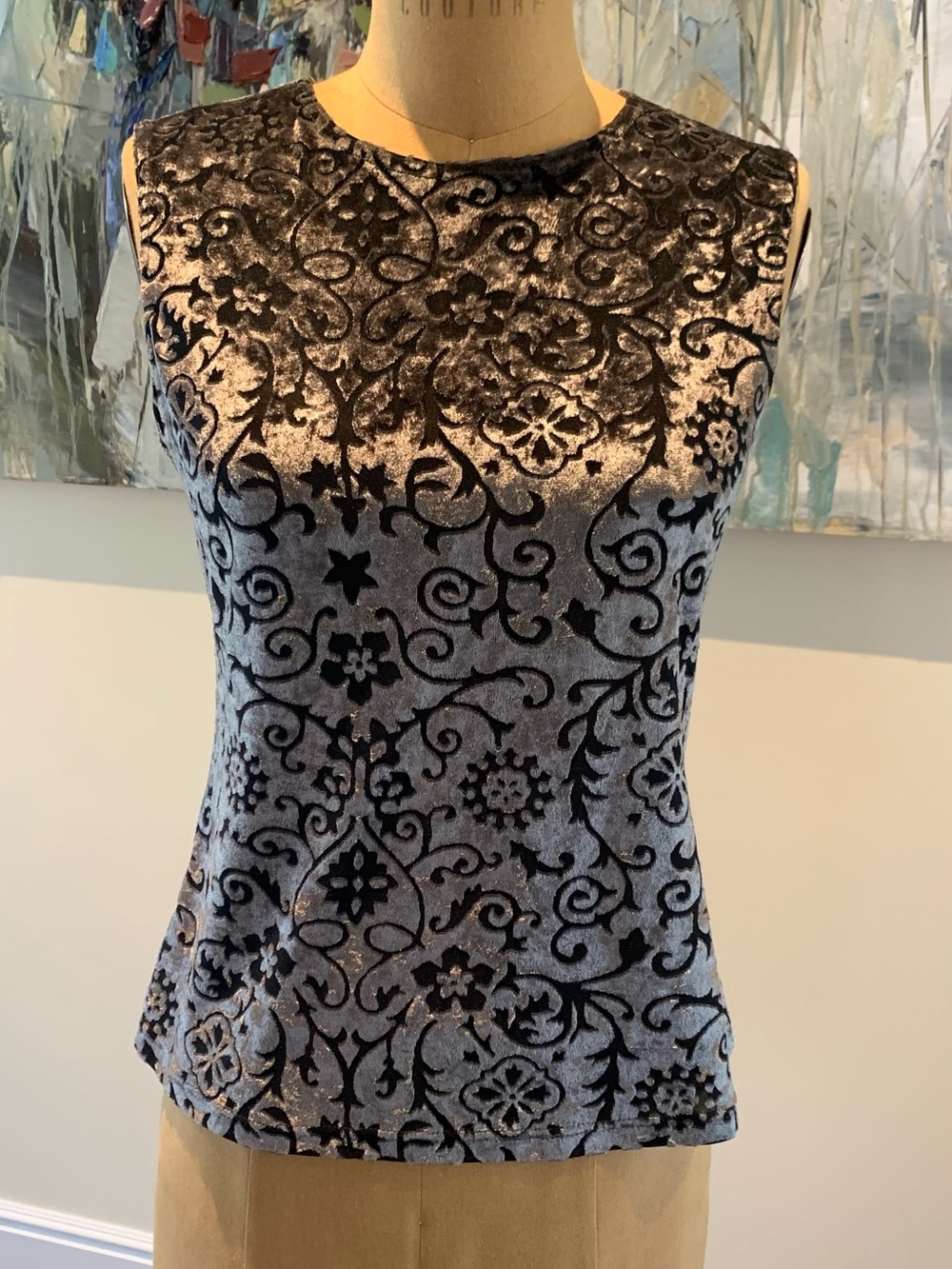 Velvet Sleeveless Top - Silver Gray and Black